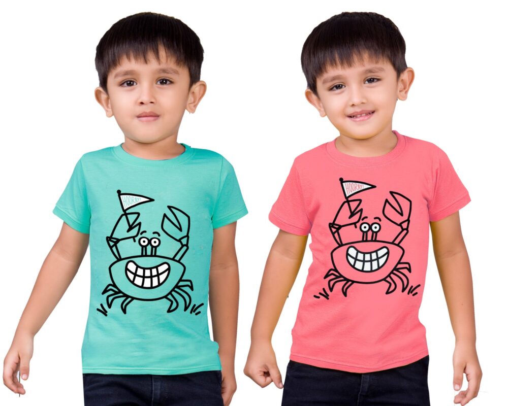 100% Cotton Kids T-Shirts Combo (2 Colors, 180 GSM, Bio-Wash)